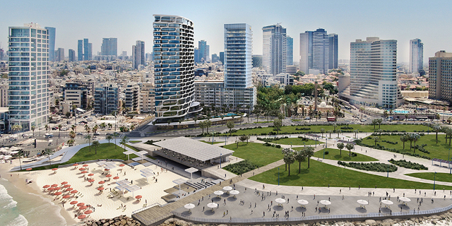 הדמיית פרויקט היוקרה של רשת מנדרין אוריינטל אל מול חוף ימה של תל אביב מול ה דולפינריום 2