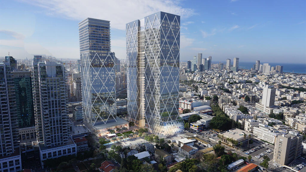 הדמיית מגדלי לנדמרק (אחד כבר נבנה והשני בהקמה) של אפי נכסים (הדמיה: ישר אדריכלים) הדמיה מגדל מגדלים של מליסרון אפי נכסים ב מתחם שרונה דירות למגורים