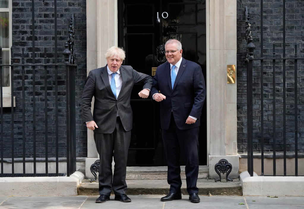 ראש ממשלת בריטניה בוריס ג'ונסון ו אוסטרליה סקוט מוריסון הסכם סחר חופשי