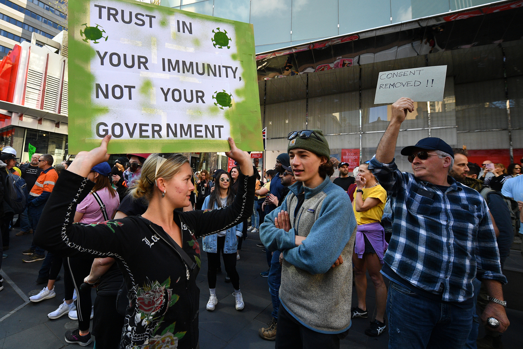 הפגנה ב מלבורן אוסטרליה נגד ה סגר קורונה