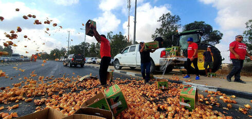חקלאים משליכים פירות במחאה על פתיחת היבוא, צילום: רועי עידן