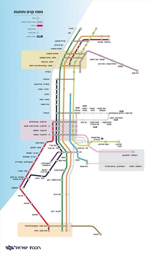 מפת קווים ותחנות החל מיום ראשון, 3.10.21, ועד יום שלישי, 19.10.21, בין השעות: 05:00 - 20:00, מתוך אתר רכבת ישראל