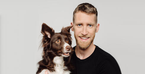 Assaf Rappaport and his dog. 