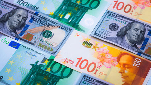 Shekel, dollar, and euro notes. 