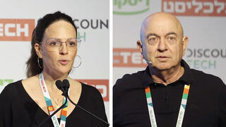 Calcalist Publisher Yoel Esteron (right) and Unistream CEO Ifat Bechor. Photo: Orel Cohen 