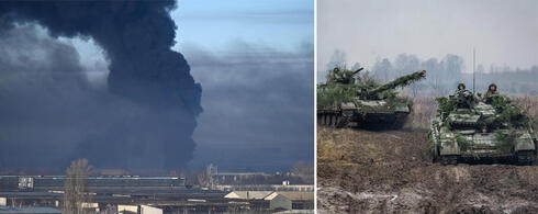 טנקים של צבא אוקראינה ובסיס צבאי ליד חרקוב לאחר התקפה רוסית, צילום: רויטרס, איי אף פי