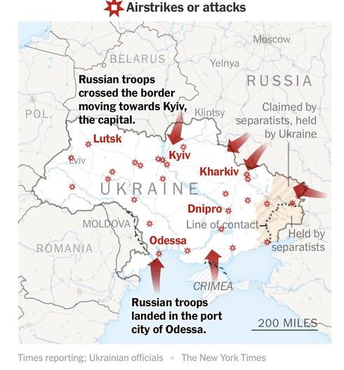 מפת הפלישה של רוסיה לאוקראינה, ניו יורק טיימס