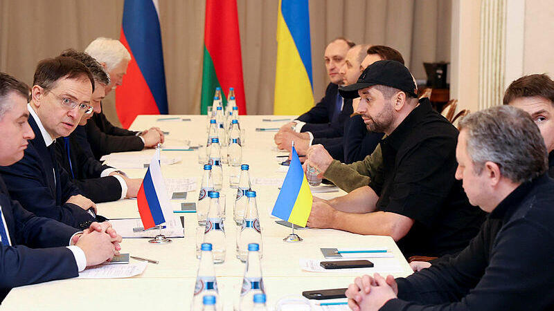 שיחות השלום בבלארוס משמאל ראש המשלחת הרוסית מולו ראש סיעה בפרלמנט של אוקראינה