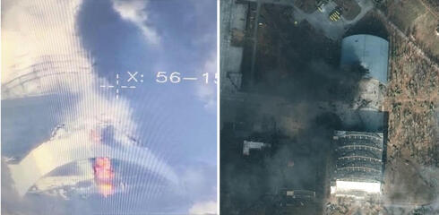 תצלום אוויר של נמל התעופה המראה חור בגג, ותצלום קרקע שמראה את המטוס בוער, צילום: airlive 