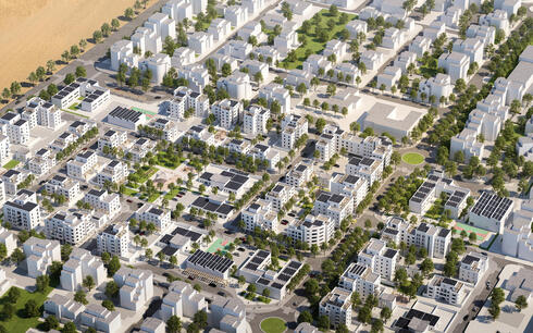 הדמיית העיר החרדית כסיף, שמיועדת להיבנות בצפון הנגב ליד ערד, תכנון: אמיר מן, עמי שנער אדריכלים