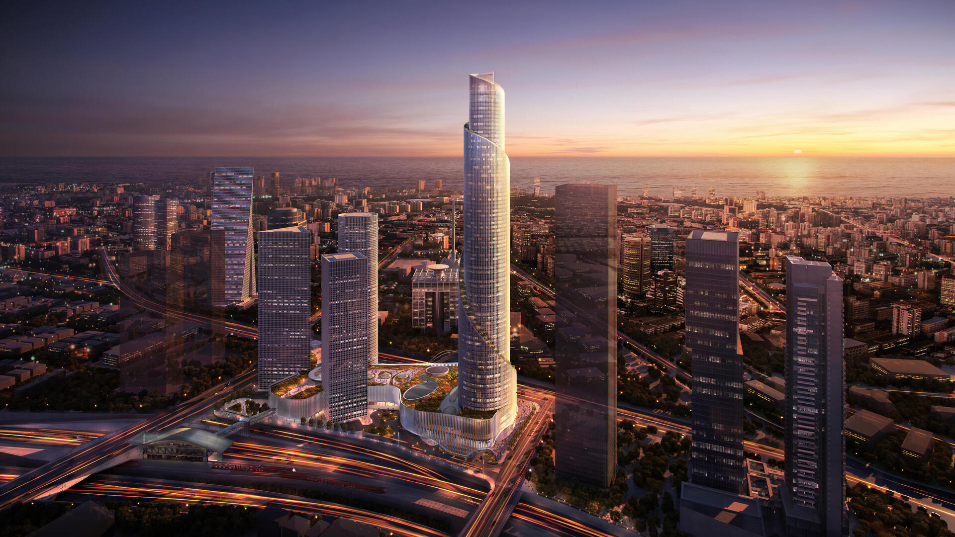 מרכז עזריאלי תל אביב בתוספת מגדל הספירלה המתוכנן ב-2026