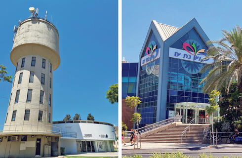מימין: מרכז מסחרי ברחוב יוספטל ומגדל המים ומוזיאון בת ים, צילום: אוראל כהן