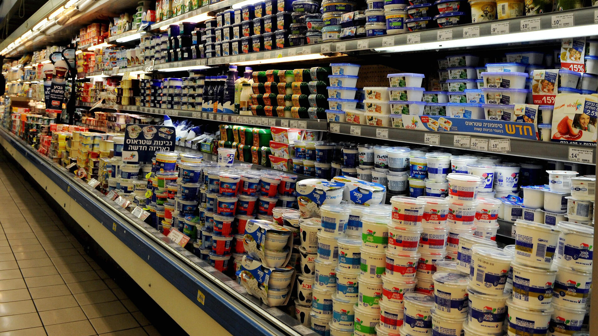 מדפים של מוצרי חלב  ב סופרמרקט