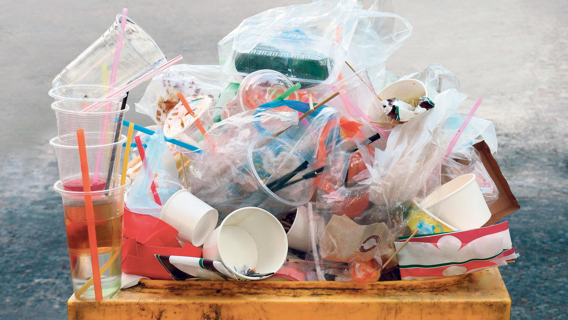 פסולת פלסטיק מכלים חד־פעמיים של מסעדות