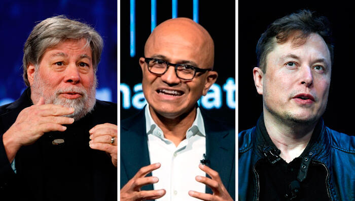 Elon Musk (from right), Satya Nadella, Steve Wozniak. 