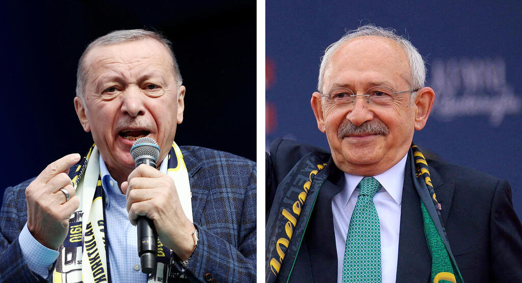 מימין כמאל קיליצ'דראולו מועמד בבחירות ב טורקיה והנשיא המכהן ארדואן 