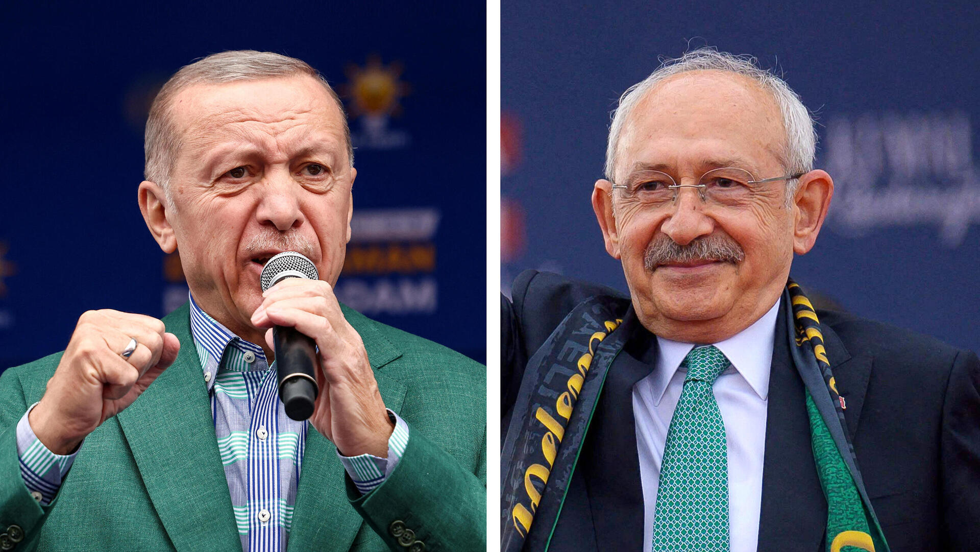מימין כמאל קיליצ'דראולו מועמד בבחירות ב טורקיה והנשיא המכהן ארדואן 