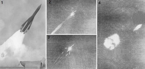 1. שיגור, 2. נסיקה, 3. הפרדת ארבע רקטות ההאצה ו-4. פיצוץ מאוד גדול, צילום: Almaz-Antey