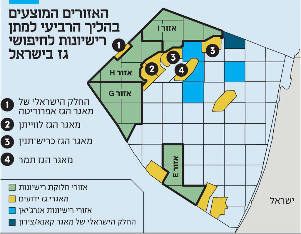אינפו האזורים המוצעים בהליך הרביעי למתן רישיונות לחיפושי גז בישראל - מתוקן