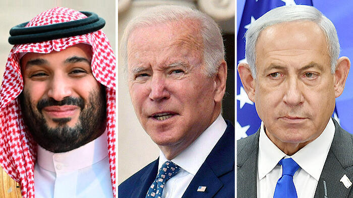 ראש ממשלת ישראל בנימין נתניהו  נשיא ארה"ב ג'ו ביידן ויורש העצר מוחמד בן סלמאן מסעודיה