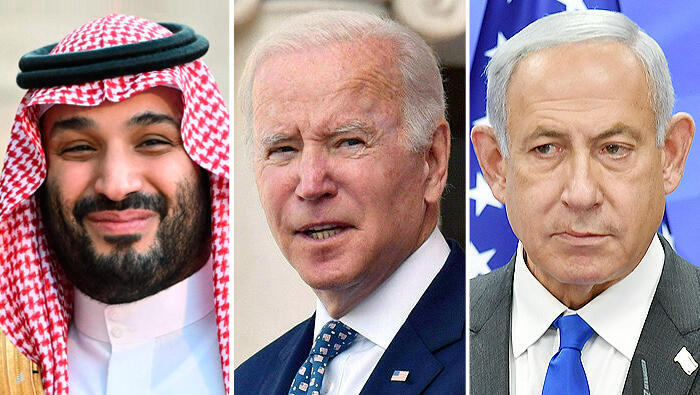 ראש ממשלת ישראל בנימין נתניהו  נשיא ארה"ב ג'ו ביידן ויורש העצר מוחמד בן סלמאן מסעודיה