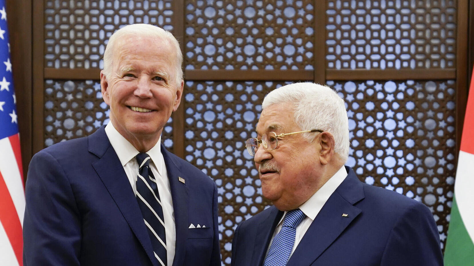 יו"ר הרשות הפלסטינית מחמוד עבאס אבו מאזן עם נשיא ארה"ב ג'ו ביידן ביקור בית לחם 15.7.22