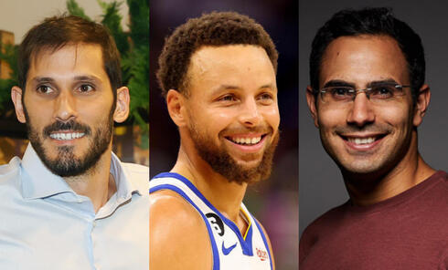 Amiram Shachar (from left), Steph Curry and Omri Casspi. 