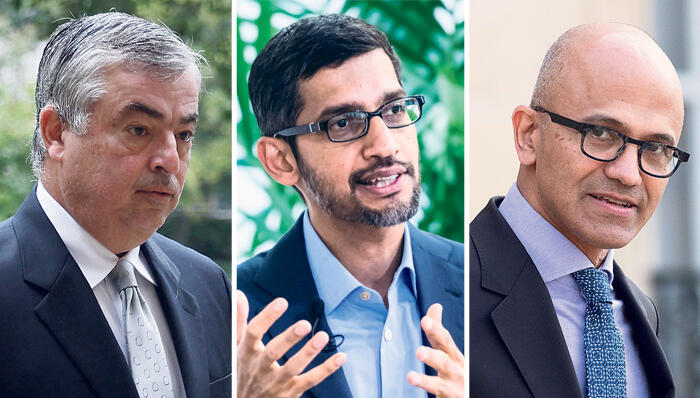Microsoft's Satya Nadella (from right), Google's Sundar Pichai, and Apple's Eddy Cue.
