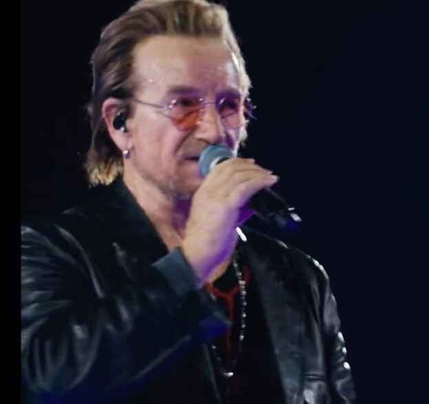 Bono performing with U2 in Las Vegas on Sunday. 