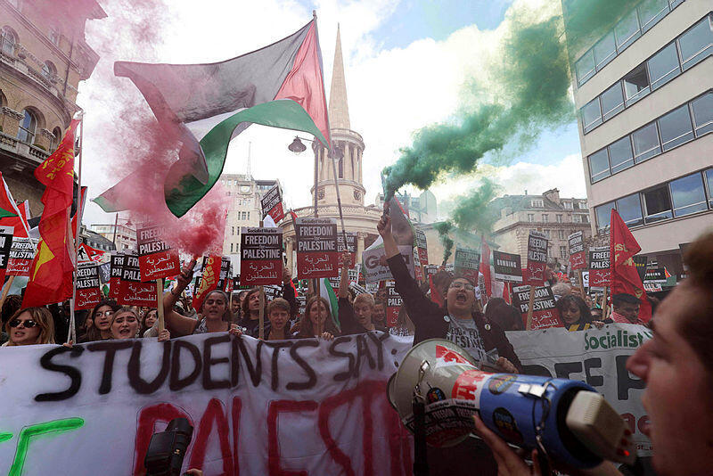 מלחמה בעזה חרבות ברזל הפגנה פרו פלסטינית ב לונדון 14.10