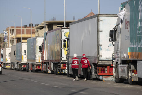 משאיות סיוע לתושבי עזה בצפון סיני, צילום: Mahmoud Khaled/Getty Images