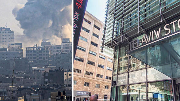 Tel Aviv Stock Exchange<span style="font-weight: normal;"> (right), </span>bombing in Gaza<span style="font-weight: normal;"> (left) </span>