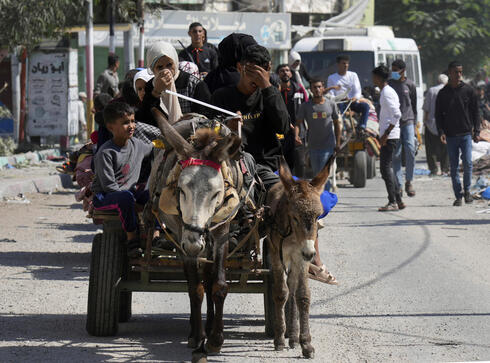 פלסטינים בורחים מצפון הרצועה, אתמול, צילום: AP Photo/Hatem Moussa
