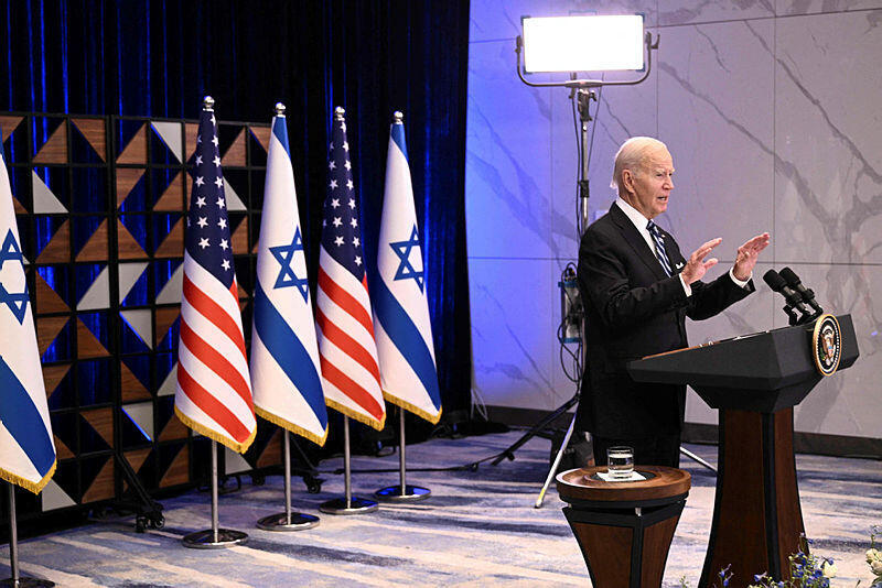 נשיא ארה"ב ג'ו ביידן נושא דברים לסיכום ביקורו בישראל מלחמה בעזה חרבות ברזל 18.10