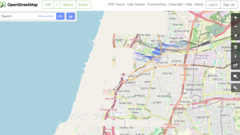 מפת ישראל ללא תל אביב OpenStreetMap  