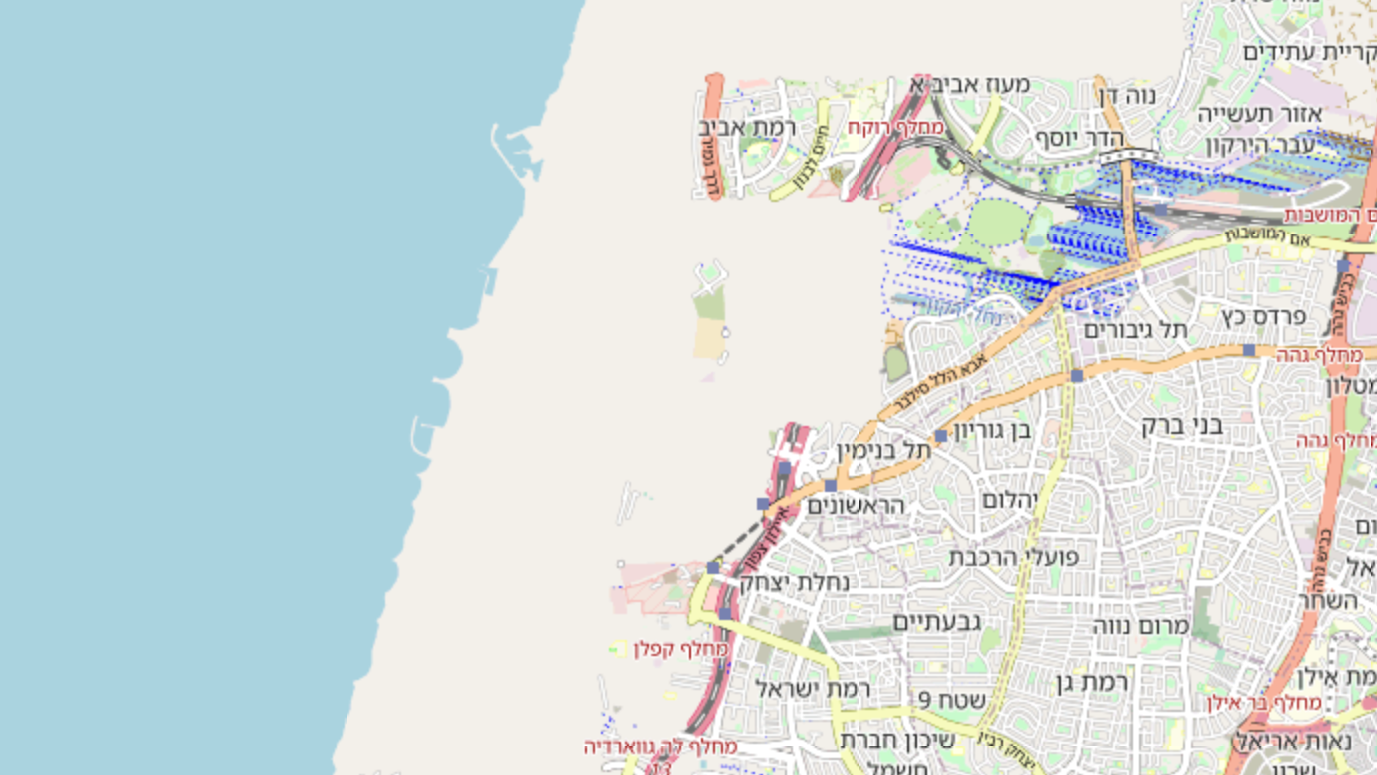 מפת ישראל ללא תל אביב OpenStreetMap  