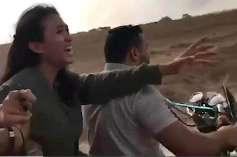 An screen capture of Noa Argamani being abducted to Gaza on October 7th. 
