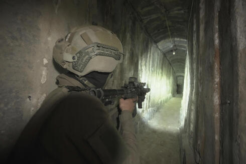 An IDF soldier in a Gaza tunnel. 