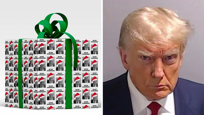 מה סנטה יגיד? טראמפ מוכר נייר עטיפה לכריסמס עם תמונת המעצר שלו