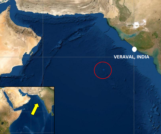 מיקום המתקפה כיום על זפינה ליד חופי הודו