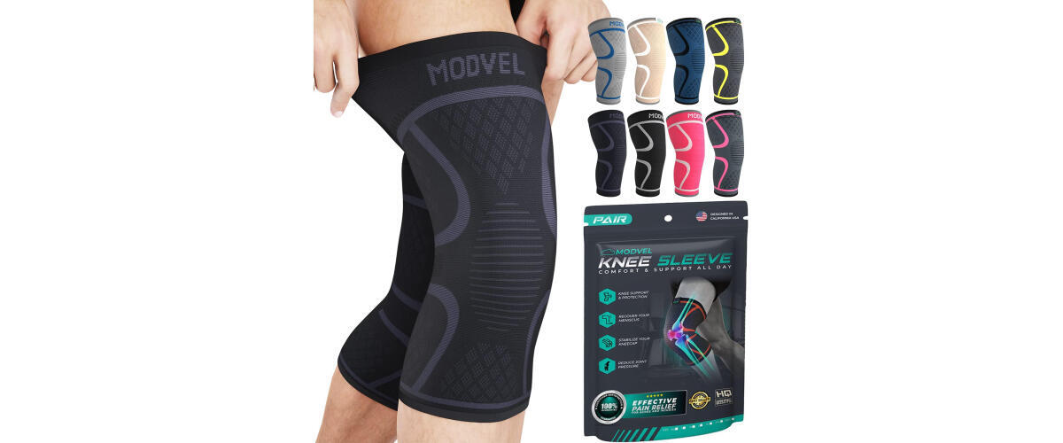 MODVEL 2 Pack Knee Compression Sleeve | Best Knee Brace | Knee Support for  Arthritis, ACL, Meniscus Tear, Running, Biking, and Sports | Joint Pain