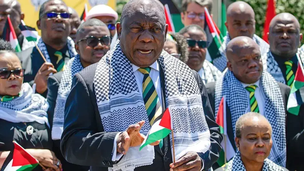 President Cyril Ramaphosa at a pro-Palestine rally.