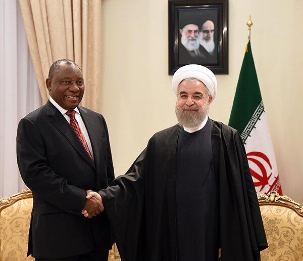 President Ramaphosa with Iranian president Hassan Rouhani in Iran in 2015.