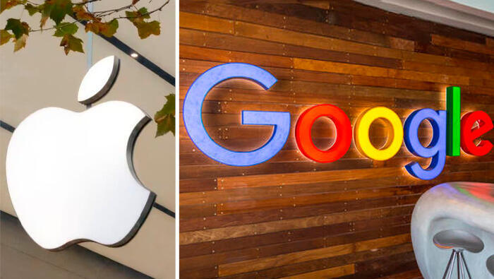 מימין משרדי גוגל תל אביב ו לוגו אפל