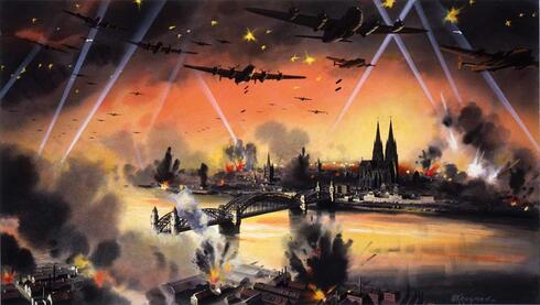 ציור של הפצצת העיר קלן, צילום: National Archives UK