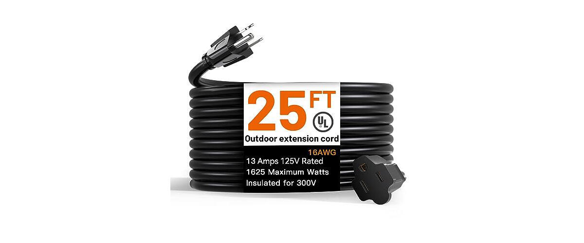 PlugSaf Black Outdoor Extension Cord 50 ft 16/3 Gauge Waterproof, Cold  Weatherproof -58°F, Flame Retardant, Flexible 3 Prong Heavy Duty Electric  Cord for Lawn Office,13A 1625W 16AWG SJTW, ETL Listed : 
