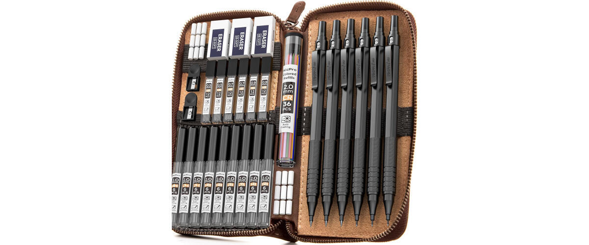 Nicpro Mechanical Pencils Set with Leather Case