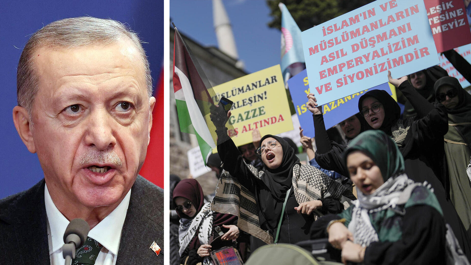 נשיא טורקיה רג'יפ ארדואן ו הפגנה נגד ישראל ב איסטנבול 5.4.24 