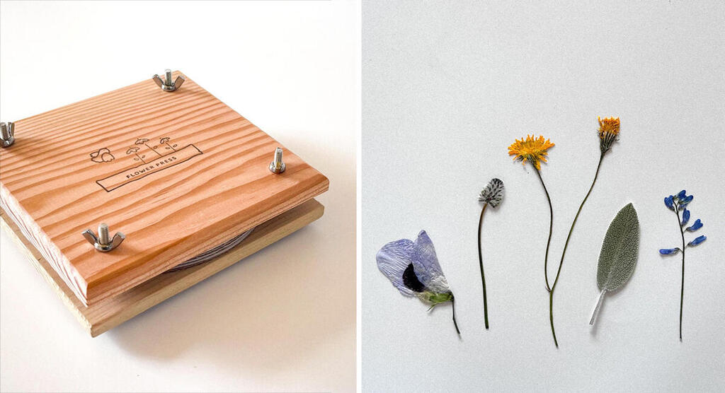 פנאי מייבש פרחים מעץ בעבודת יד של המאיירת והמעצבת סתיו שבת שיוצרת בסטודיו שלה באמירים עולם ילדות נאיבי