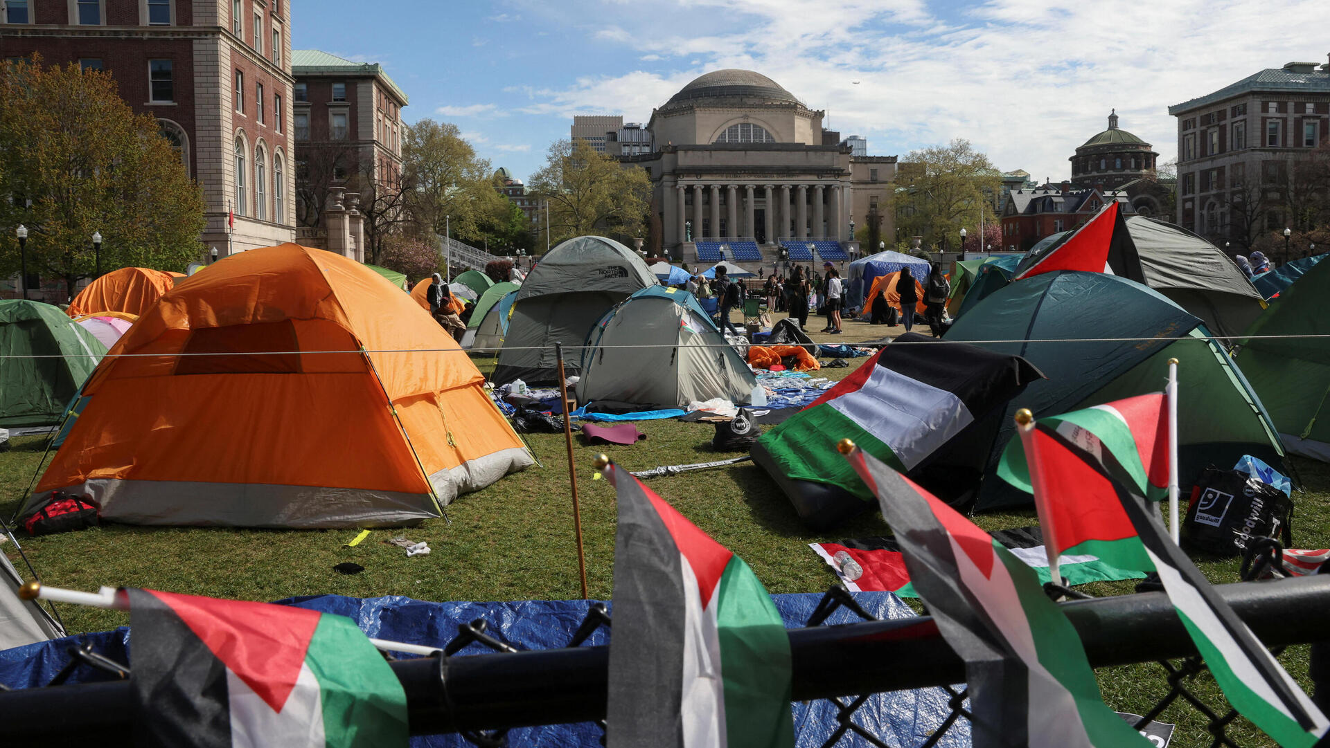 מתחם האוהלים של המחאה ה פרו פלסטינית ב אוניברסיטת קולומביה 24.4.24 מלחמת עזה